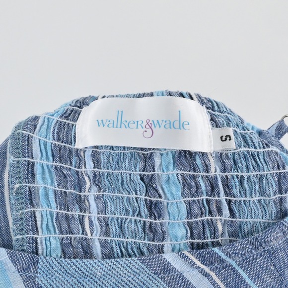 Walker & Wade Striped Linen Mini Dress Womens Size S Blue Coastal Summer Bow - Picture 5 of 11